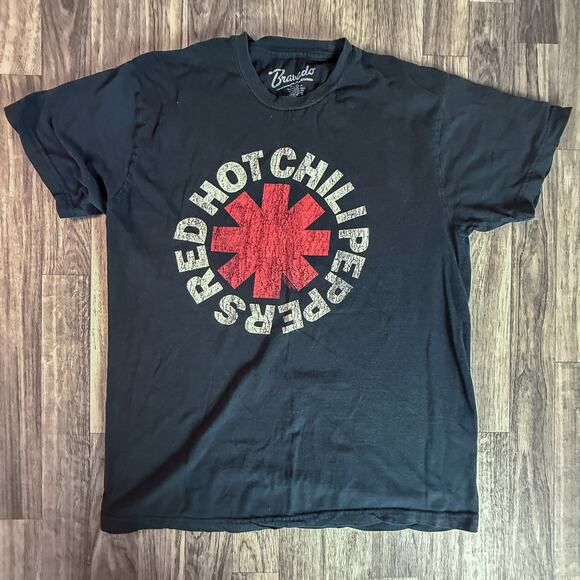 Red Hot Chili Peppers Bravado Graphic T-Shirt Black Distressed Logo Tee Large - Picture 1 of 6
